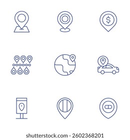 Location icons set. Thin Line style, editable stroke. location pin, location, money, pharmacy, route, maps and location.