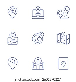 Location icons set. Thin Line style, editable stroke. placeholder, pin, location, map, place.