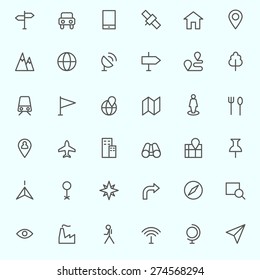 Iconos de ubicación, diseño de línea simple y delgada