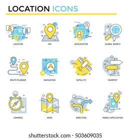 Location icons, thin line, flat design