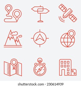 Location icons, thin line style, flat design