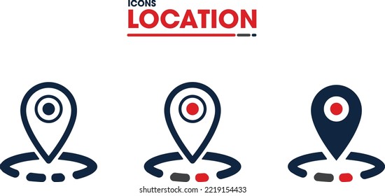 Location Icons in three versions. Outline-filled, modern, and stylish icon. Customizable to fit any brand identity.