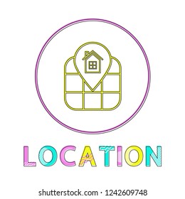 Location identification service linear round icon. Geographical position on map by means of Internet outline button template vector illustration.