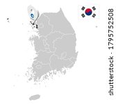 Location of Incheon on map South Korea. 3d location sign similar to the flag of Incheon. Quality map  with  provinces of  South Korea for your design. EPS10.