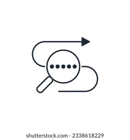 Línea indicadora de ubicación y lupa de seguimiento. Controle la ruta del movimiento.Importar, exportar, pasar de contrabando.Icono lineal de vector aislado en fondo blanco.