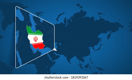 Ubicación de Irán en el Mapa Mundial con Mapa Ampliado de Irán con Bandera. Plantilla de vectores geográficos para su diseño.