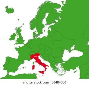 Location of Italy on the Europa continent