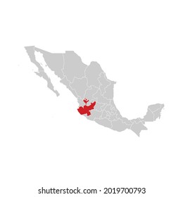 Location of Jalisco in Mexico Map Vector