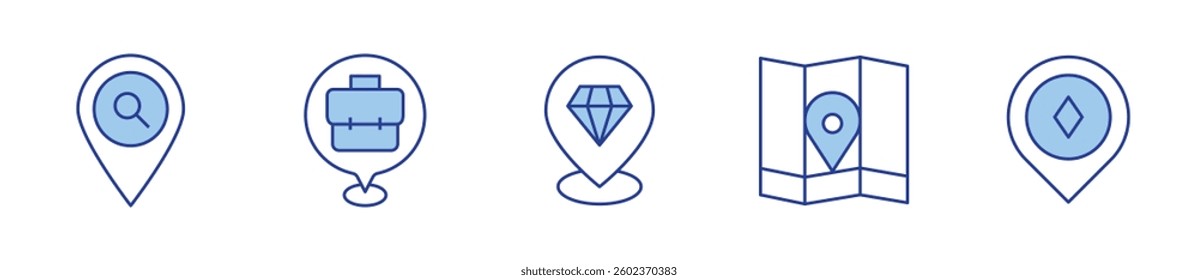 location, job interview, map location. Location Icon vector illustration. Line Duotone style. Editable stroke.
