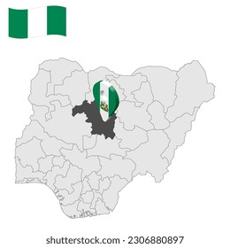 Location Kaduna State on map Nigeria. 3d Kaduna location sign. Flag of Nigeria. Quality map with  States of Nigeria for your web site design, logo, app, UI. Stock vector. EPS10.