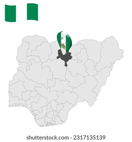 Location Kano State on map Nigeria. 3d Kano location sign. Flag of Nigeria. Quality map with  States of Nigeria for your web site design, logo, app, UI. Stock vector. EPS10.