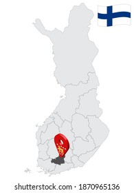 Location Kanta-Hame Region on map Finland. 3d location sign similar to the flag of  Kanta-Hame. Quality map  with regions of  Finland for your design. EPS10.