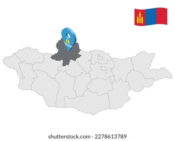 Location of Khovsgol Province on map Mongolia. 3d Khovsgol  Province location sign. Quality map with  Provinces of Mongolia for your web site design, logo, app, UI. Stock vector. EPS10.