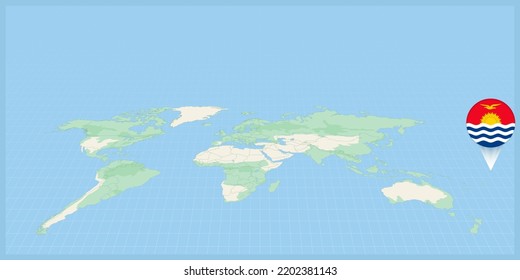 Location of Kiribati on the world map, marked with Kiribati flag pin. Cartographic vector illustration.
