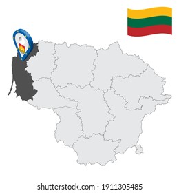 Location Klaipeda County on map Lithuania. 3d location sign similar to the flag of Klaipeda County. Quality map  with  counties of Lithuania for your design. EPS10.
