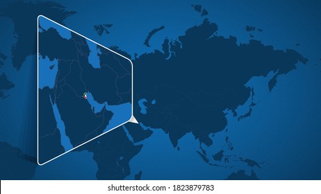 Lage von Kuwait auf der Weltkarte mit erweiterter Karte von Kuwait mit Flagge. Geografische Vektorvorlage für Ihr Design.