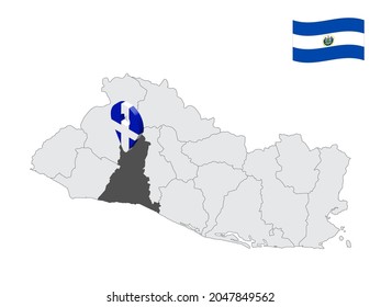 Location of  La Libertad Department on map El Salvador. 3d location sign similar to the flag of La Libertad. Quality map  with  provinces of  El Salvador for your design. EPS10
