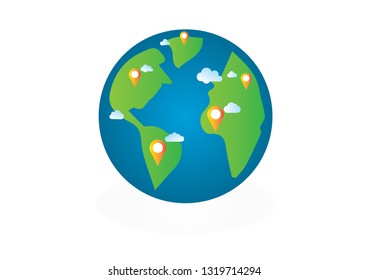 Location landmark icon on earth. Business connection. Green earth save the world from global warming with Eco friendly and alternative energy concept.vector illustration.