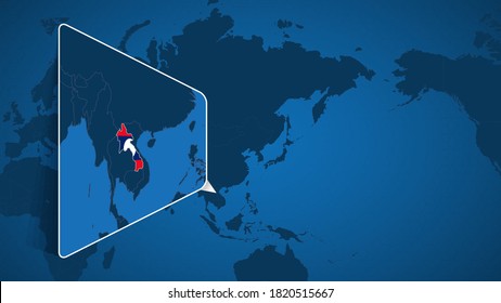 Location of Laos on the World Map with Enlarged Map of Laos with Flag. Geographical Vector Template for your design.