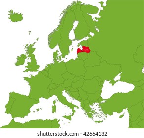 Location of Latvia on the Europa continent