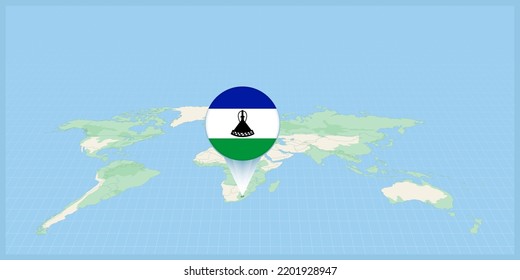 Lage von Lesotho auf der Weltkarte, gekennzeichnet mit Lesotho Fahnenstift. Kartografische Vektorgrafik.