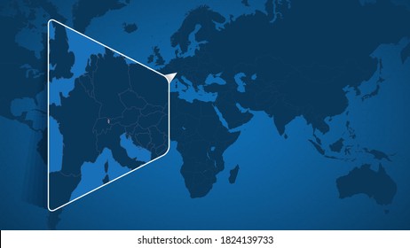 Location of Liechtenstein on the World Map with Enlarged Map of Liechtenstein with Flag. Geographical Vector Template for your design.