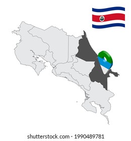 Location of  Limon Province  on map Costa Rica. 3d location sign similar to the flag of Limon. Quality map  with  provinces of  Costa Rica for your design. EPS10