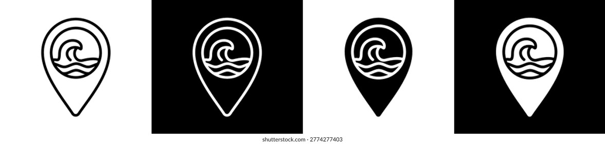 Location Line And Glyph Icon In Black White Background