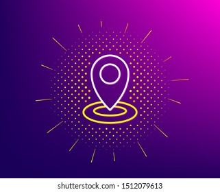 Location line icon. Halftone pattern. Map pointer sign. Gradient background. Location line icon. Yellow halftone pattern. Vector