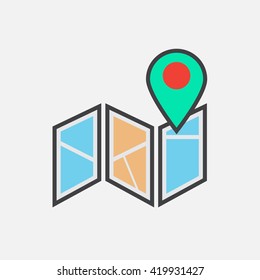 Location line icon, map outline vector logo illustration, filled color linear pictogram isolated on white