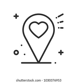 Location line icon. Map pin pointer sign and symbol. Navigation. Heart shape.