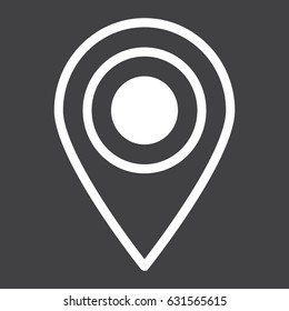 Location line icon, map pin and website button, vector graphics, a linear pattern on a black background, eps 10.