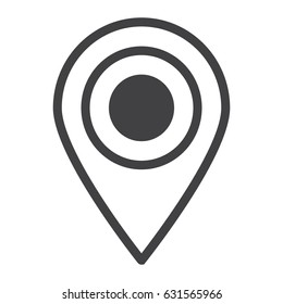 Location line icon, map pin and website button, vector graphics, a linear pattern on a white background, eps 10.