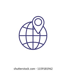Location line icon. Mark pointer on globe. Navigation concept. Can be used for topics like app design, map location, contact information, address