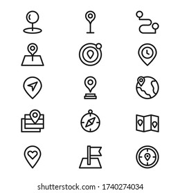 Location line icon pack. Pin sign Isolated on white background. Navigation map, gps, direction, place, compass, search concept. Flat style for graphic design, logo, web, ui design, mobile app, EPS10