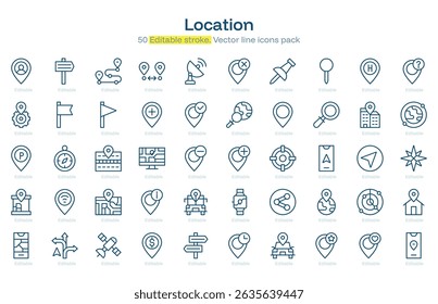 Ícone de linha de localização pack. Conjunto de ícones de Local Traçado. Ícone Traçado editável