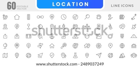 Location line icon set. Navigation, maps, iogistics, delivery, map navigation outline icon collection. UI thin outline icon set.