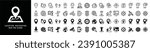 Location line icons set. Navigation icons. Map pin place marker icon symbol. Direction, compass, GPS, place, distance, route, traffic, road and other. Vector illustration
