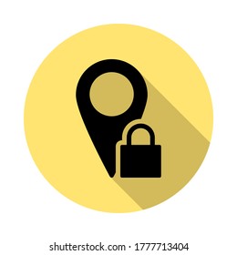 location, lock simple vector icon in long shadow style