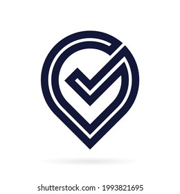 logotipo de ubicación con símbolo de marca de verificación