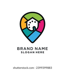 Diseño de logotipo de ubicación con pintura de casa concepto único Vector Premium