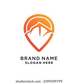 Diseño de logotipo de ubicación con concepto único de montaña Vector Premium