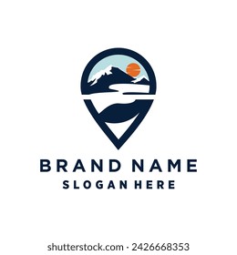 Location logo design with mountain unique concept premium vector