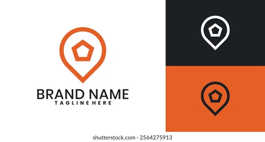 Location logo design, pin symbol combined with pentagon sign