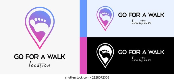 location logo design template in human footprint concept with silhouette in pin icon. map or location icon vector illustration, premium vector