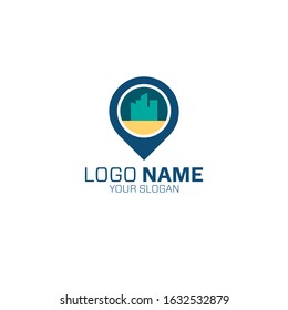 location logo design with tower on the middle