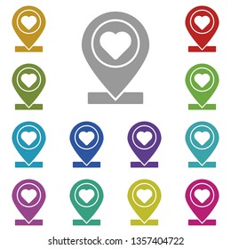 location, love multi color icon. Simple thin line, outline vector of valentines day icons for UI and UX, website or mobile application
