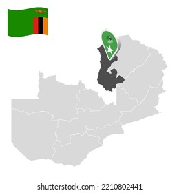 Location  Luapula  Province  on map Zambia. 3d location sign similar to the flag of Luapula Province. Quality map  with  Regions of the Zambia for your design. EPS10