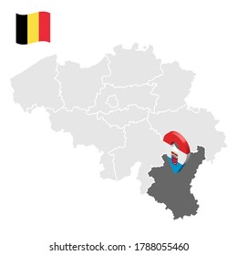 Location of Luxembourg on map Belgium. 3d location sign similar to the flag of Luxembourg. Quality map  with  provinces of  Belgium for your design. EPS10.