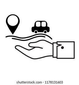 Location maeker with car icon on palm